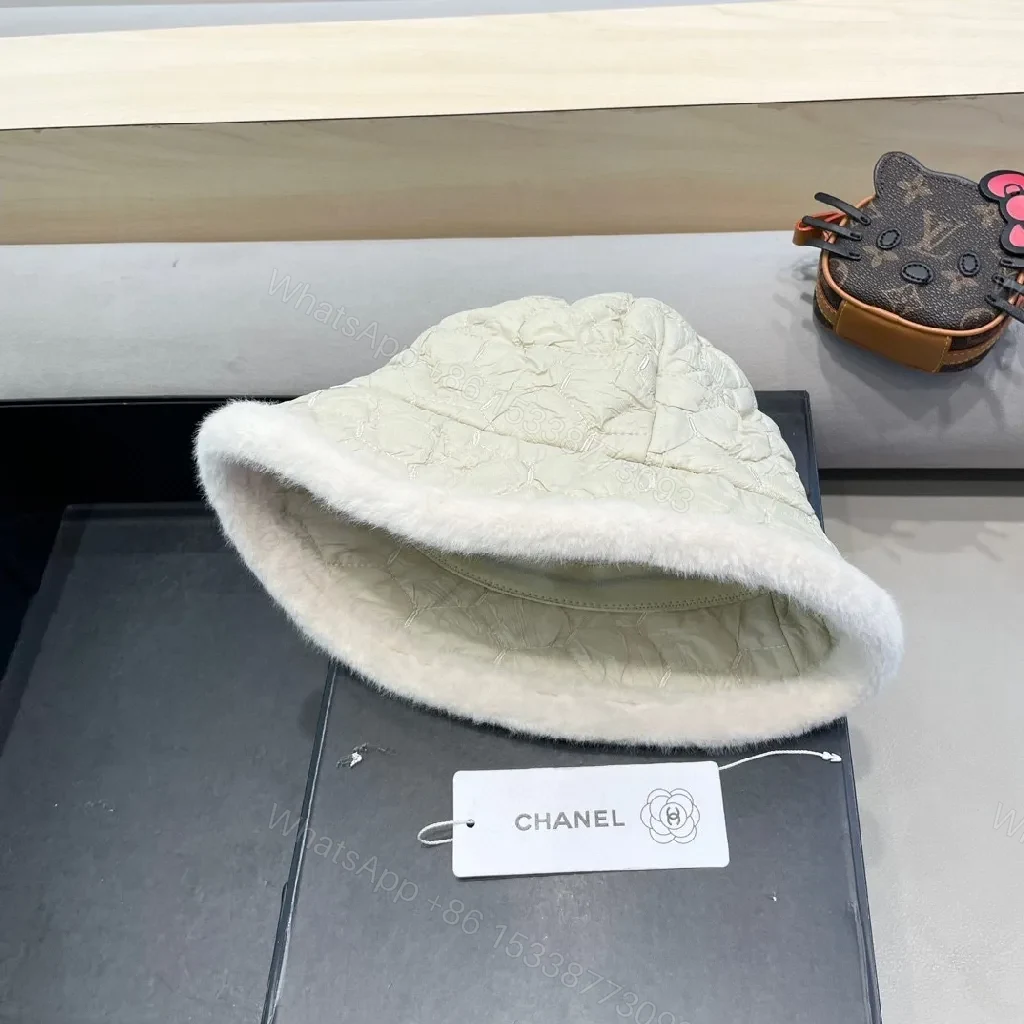 View 5 of Quilted Fur-Trim Visor Beanie – Luxe Chanel-Style Warmth