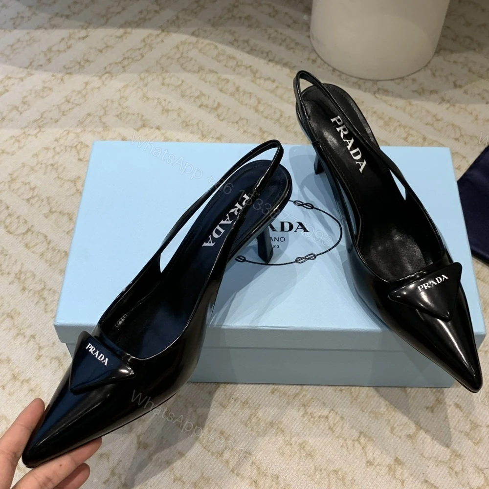 View 3 of 高仿Prada*1I901M露跟印花徽標高跟鞋7.5CM黑色免檢版