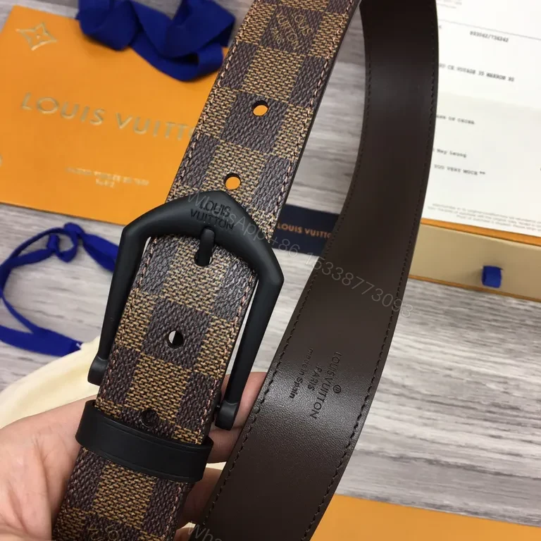 View 3 of Damier Ebene Belt: Subtle Luxury Leather-Trim Belt