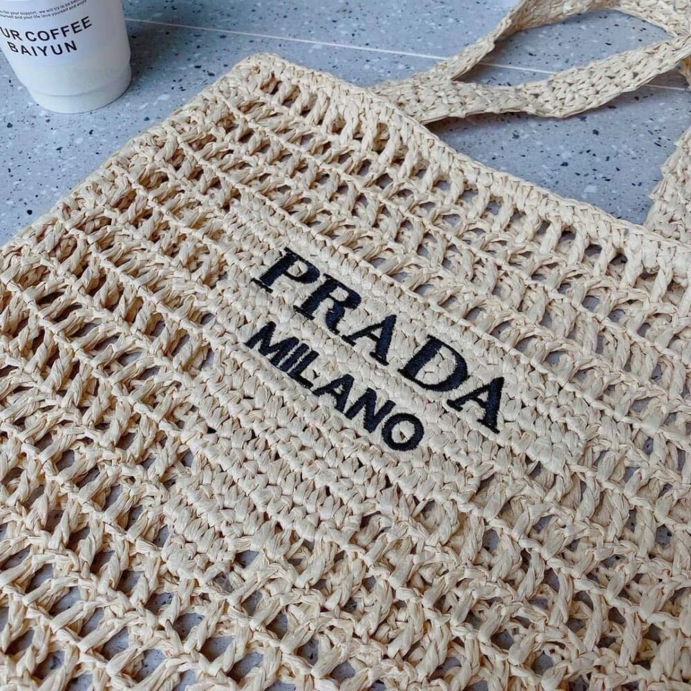 View 6 of Prada Natural Logo Crochet Tote Bag