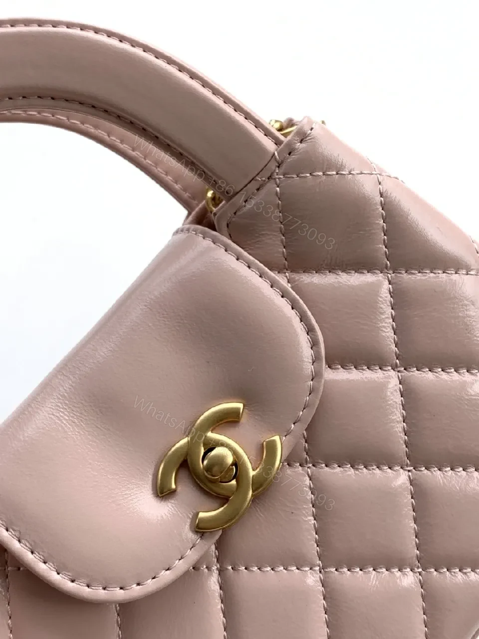 View 6 of Soft Pink Leather Quilted Mini Bag with Gold Hardware