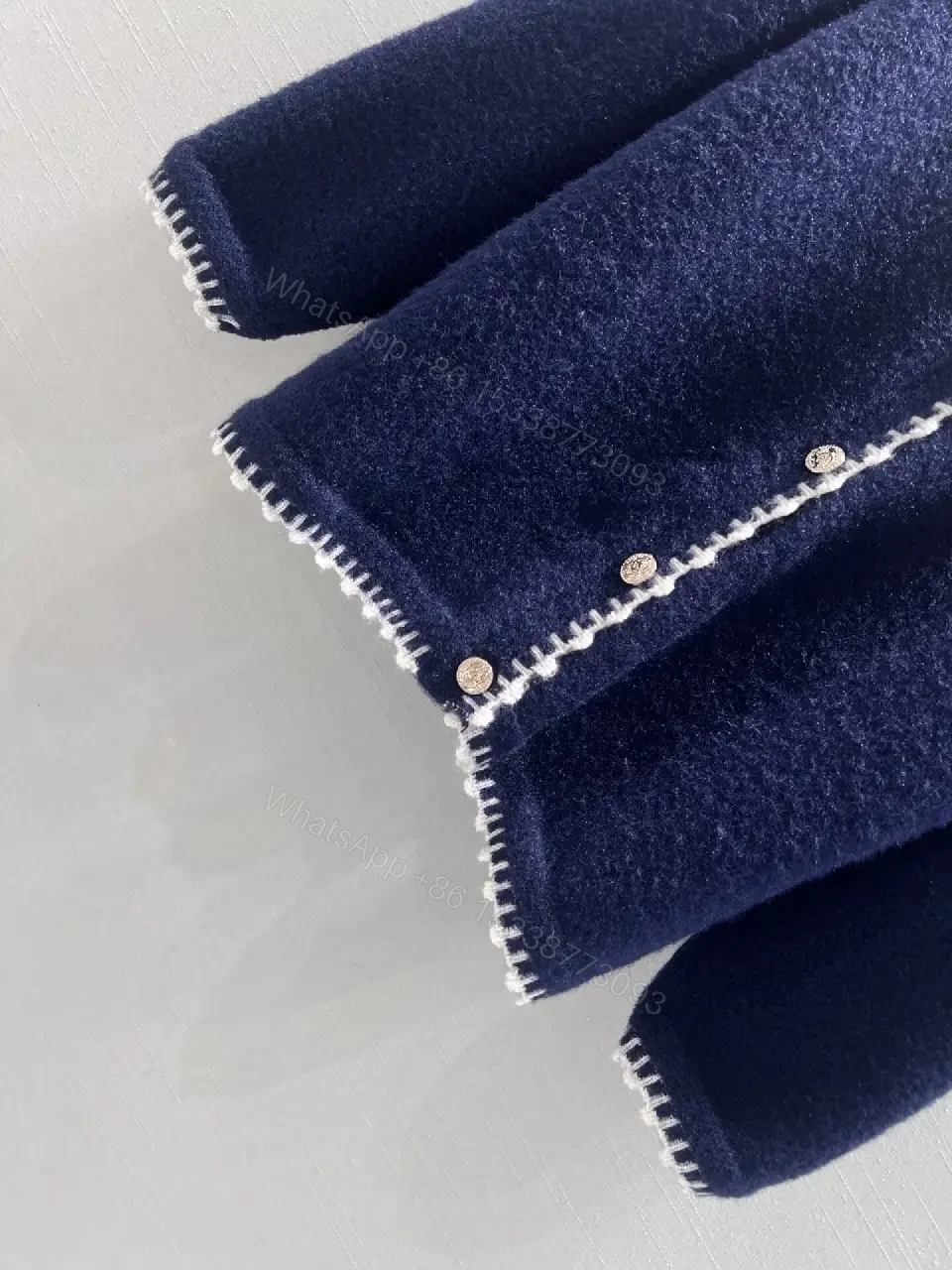 View 4 of Navy Bouclé Knit Cardigan with Logo Detail