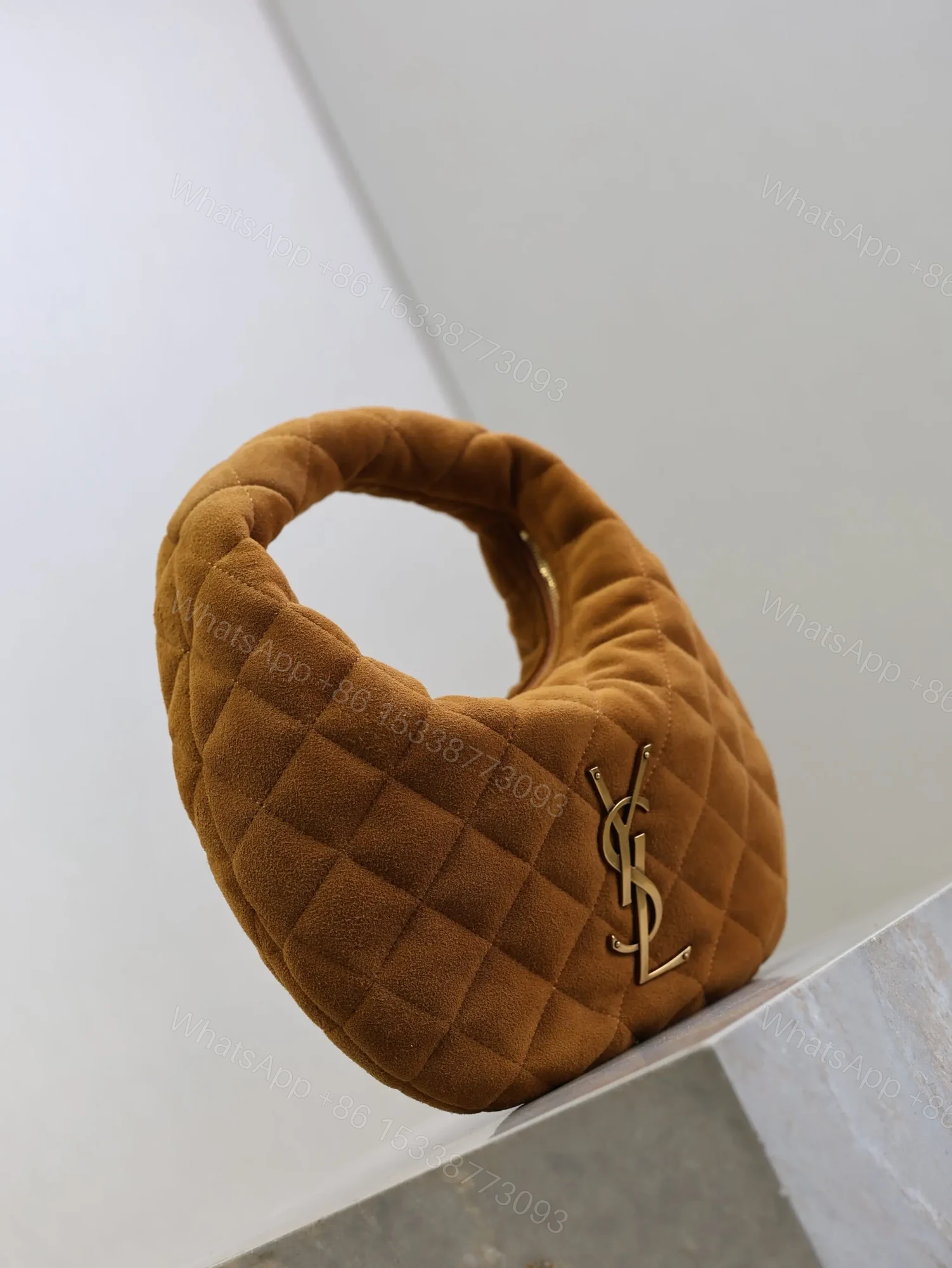 View 6 of YSL ICARINO MINI 17 IN CARAMEL QUILTED SUEDE GOLD HARDWARE