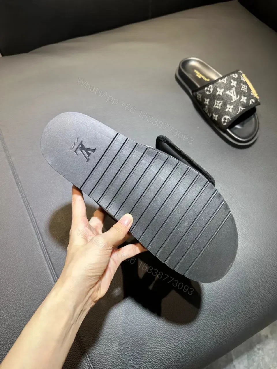 View 3 of Patterned Monogram Slide Sandals – Luxe Comfort, Signature Style