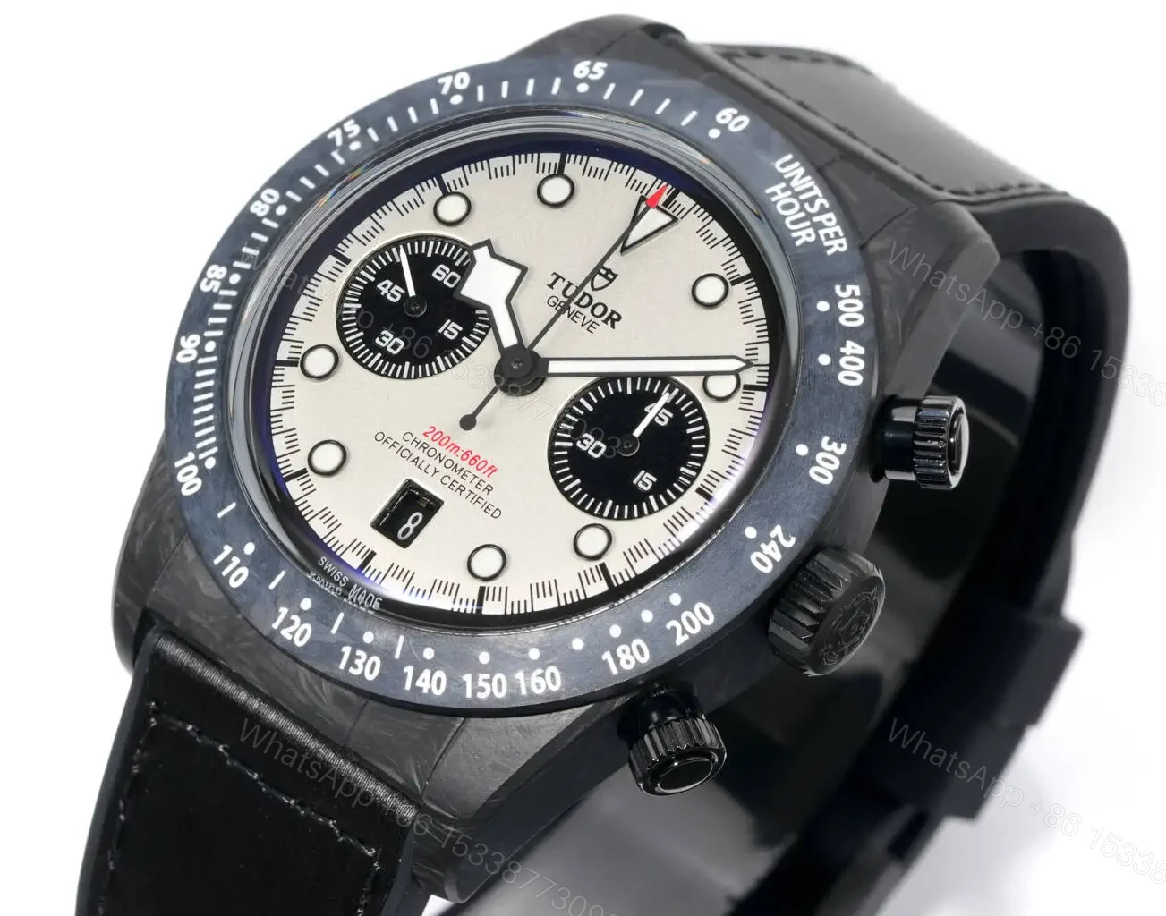 View 4 of Tudor Chronograph Watch White Dial Black Subdial Carbon Case Strap Premium 42MM M7937KN-0001