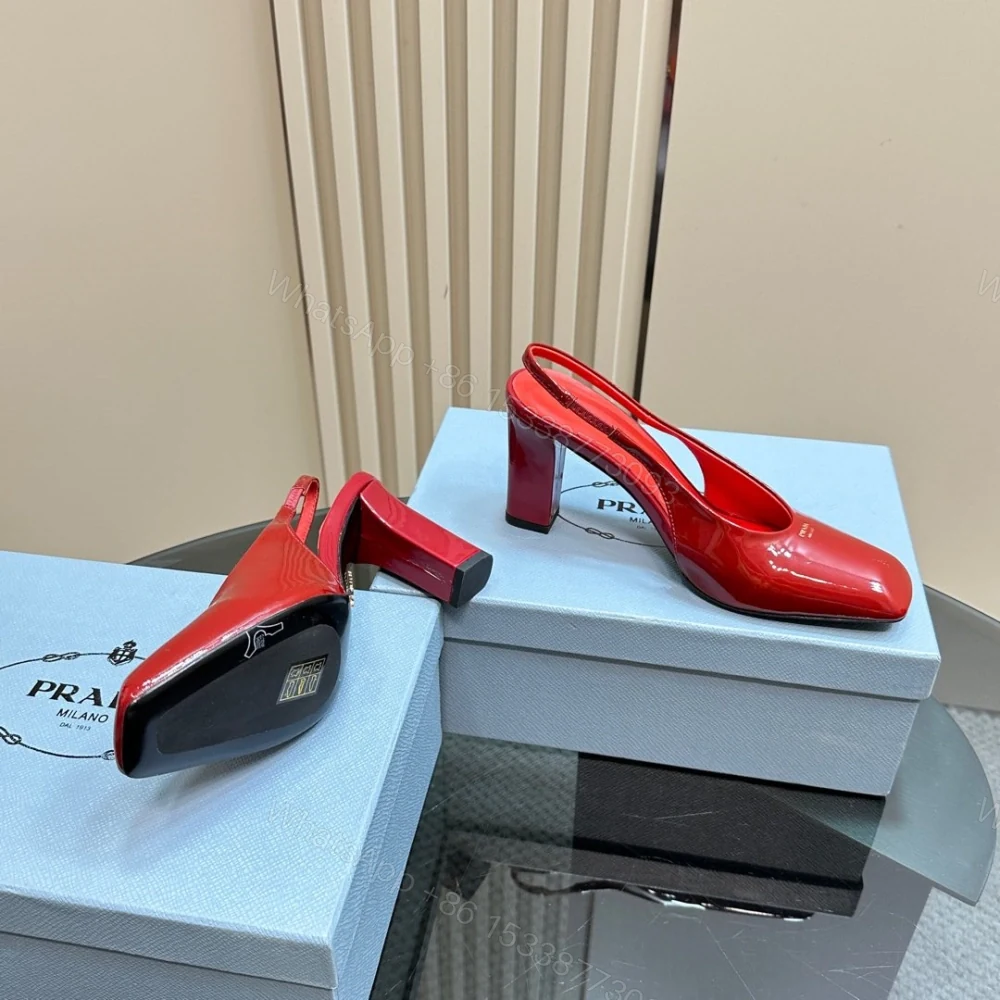 View 6 of 高仿Prada*1I838C方頭粗踭露跟鞋8.5CM漆皮紅色免檢版