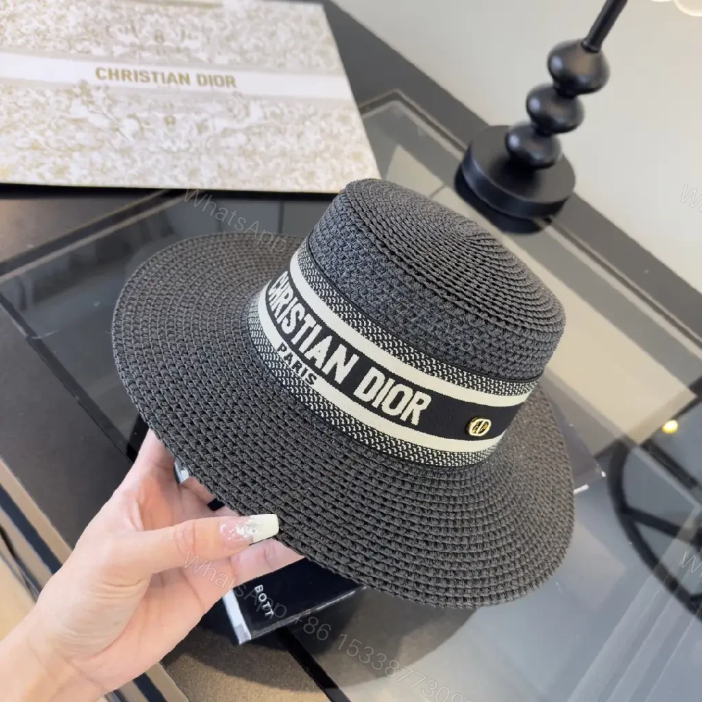 View 9 of Dark Gray/Black Straw Fedora-Round Crown Hat with Dior Ribbon