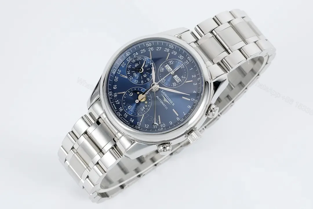 View 4 of Longines Master Collection Moonphase Eight Hand V4 Edition Silver Stainless Steel with Blue Dial