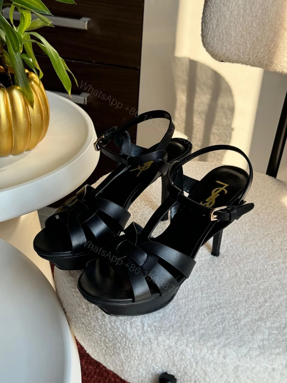 View 9 of Saint Laurent Dusty Leather Tribute Sandals