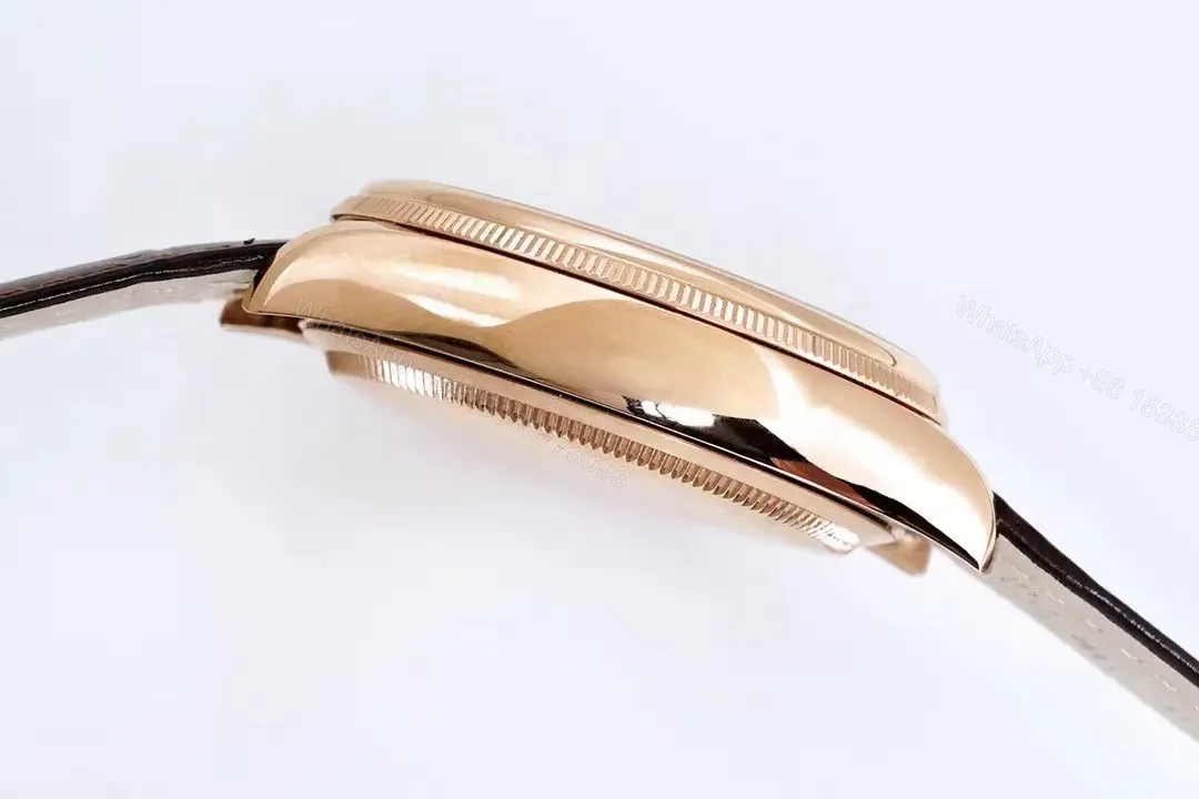 View 7 of Best Rolex Cellini Calendar 50529 replica 39MM White Dial Brown Leather Strap Edition RG-CELLINI-CALENDAR-50529-WHITE-LEATHER