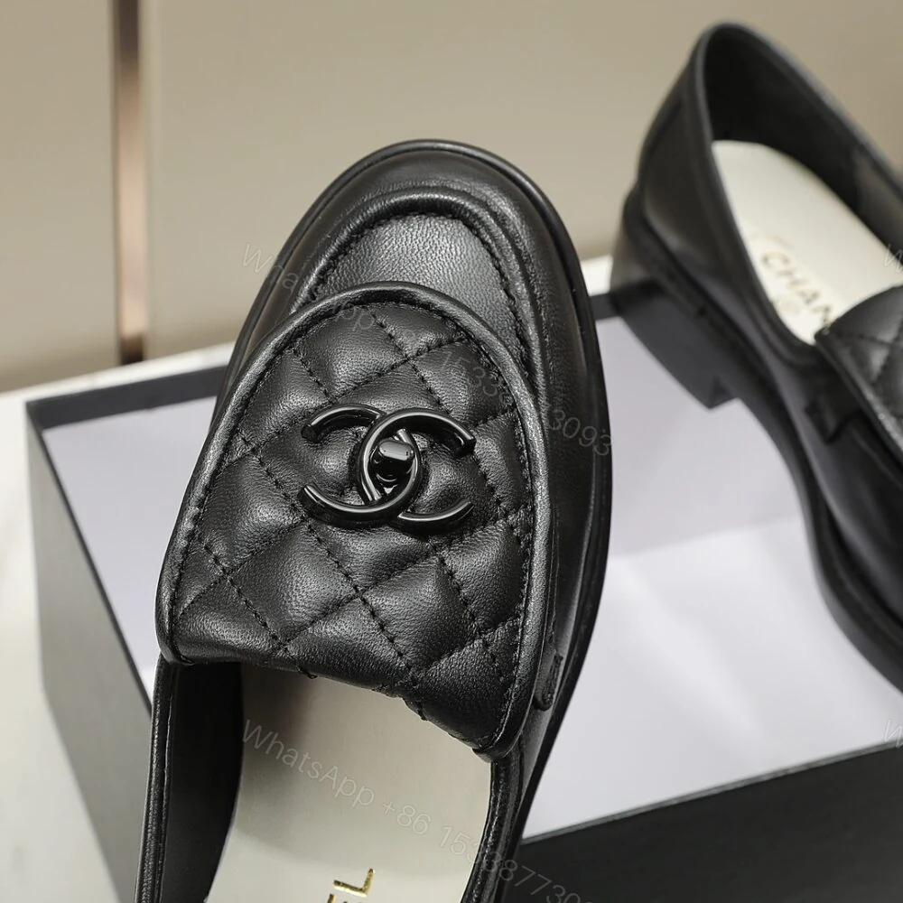View 7 of Chanel CC Nib Turnlock Moccasins Flat Loafers Black