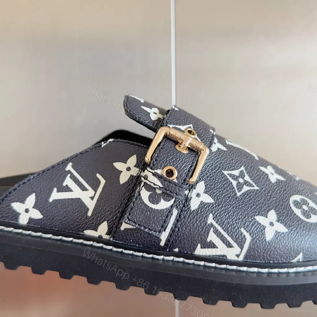 View 3 of Monochrome Denim Leather Slip-On Loafers with Monogram Hardware