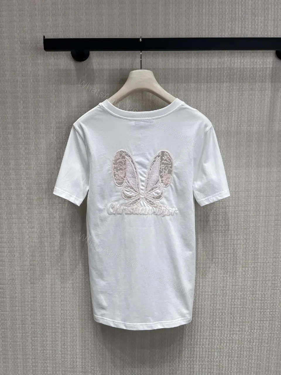 View 8 of White Cotton Minimalist Tee with Embroidered Dior Logo T-Shirt