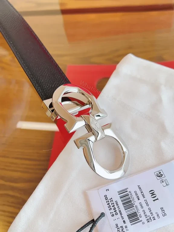 View 2 of Bold Black Leather Belt: Signature Hardware, Premium Ferragamo Style