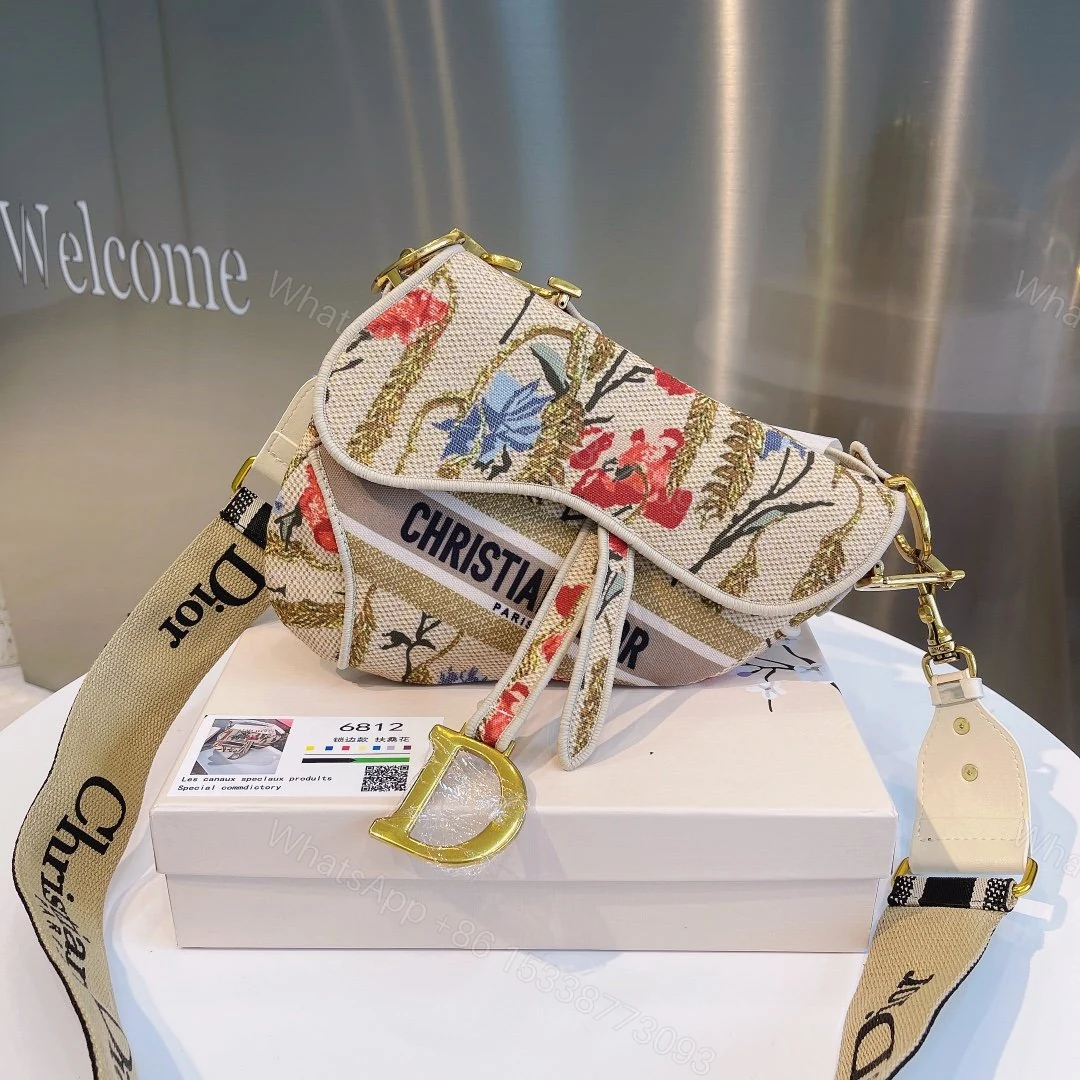 View 5 of CHRISTIAN DIOR SADDLE BAG EMBROIDERED CANVAS HANDBAG IVORY