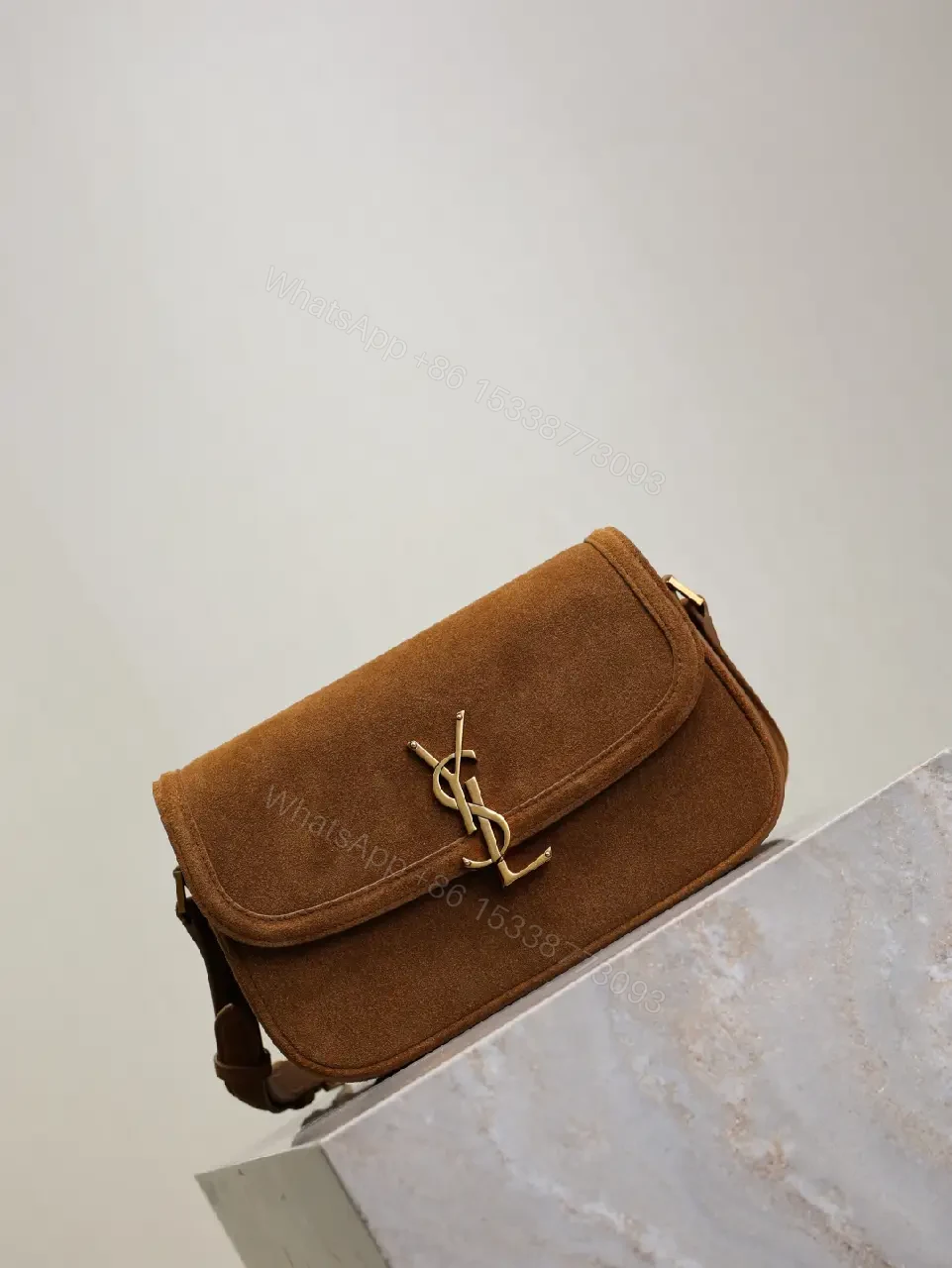 View 5 of Textured Suede Shoulder Bag with YSL Hardware Luxury Compact Bag