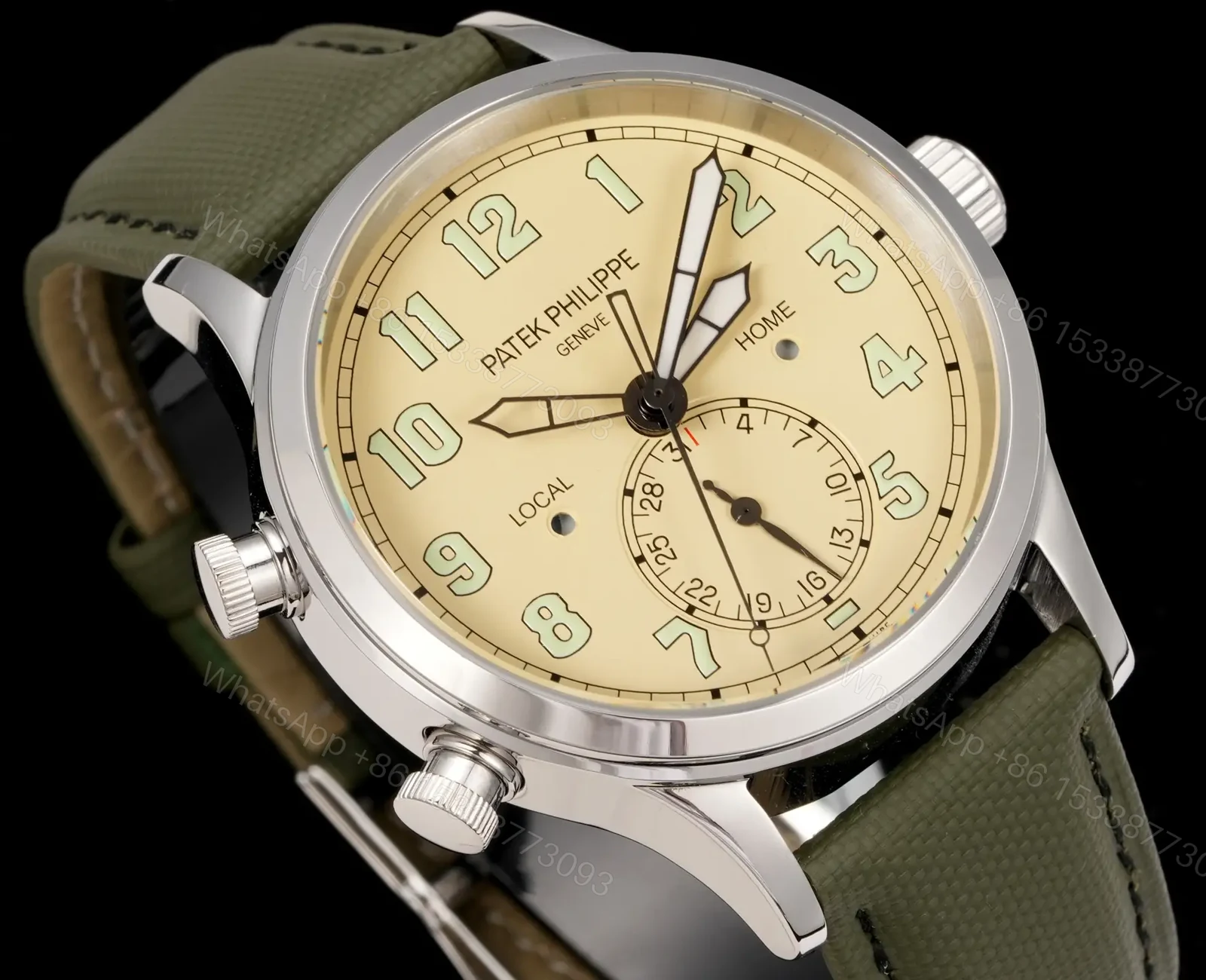 View 2 of Patek Philippe Calatrava Pilot Travel Time Fabric Strap 40mm Premium Edition PATEK-PILOT-TT-FAB-40
