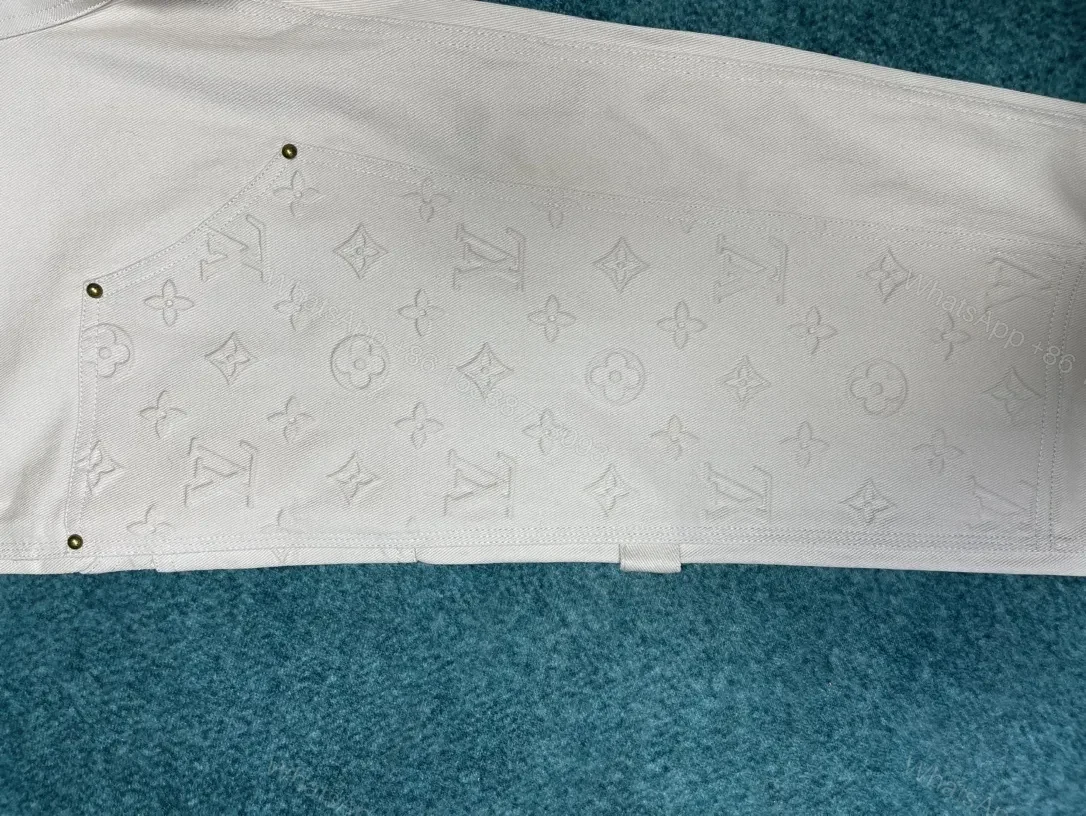 View 7 of Patterned Denim Utility Pants: LV Monogram Texture Denim Slim Fit