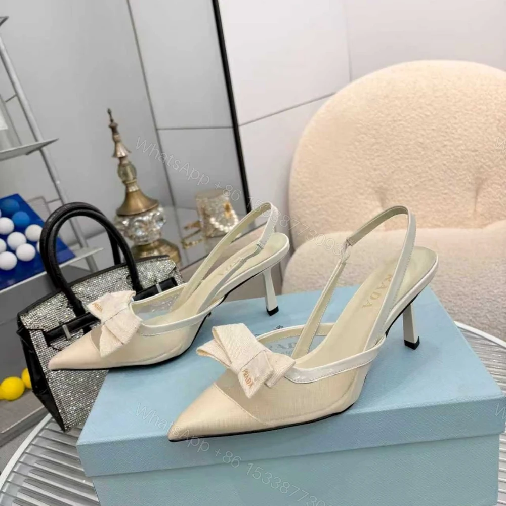 View 6 of Prada Mesh Fabric Slingback Pumps In White