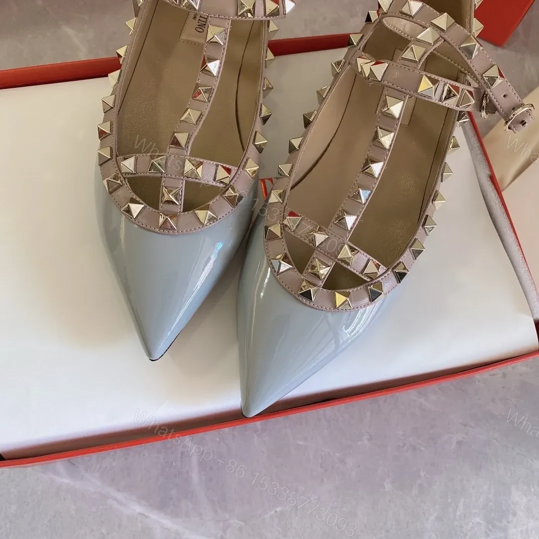 View 4 of Valentino Women Blue Patent Leather Studded Flats