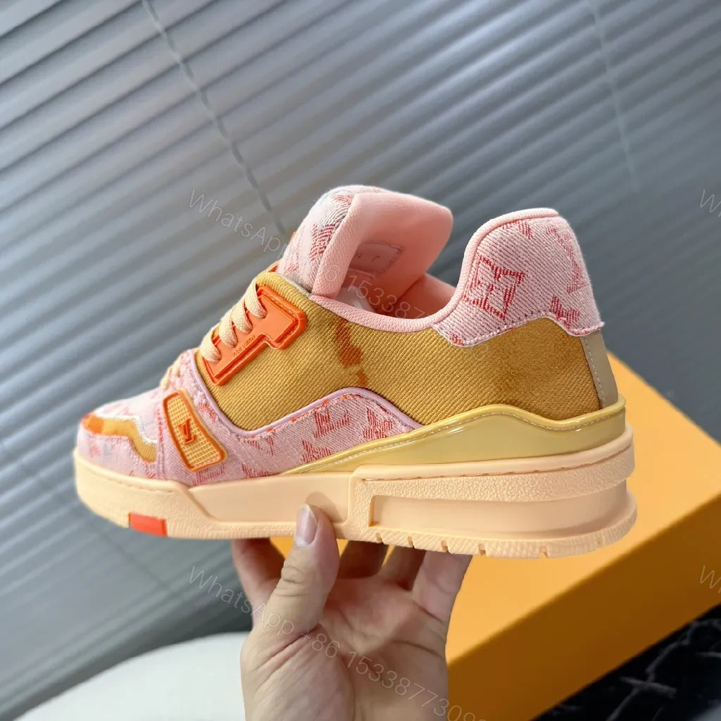 View 5 of Pink Canvas LV-Inspired High-Top Sneakers with Comfort Fit