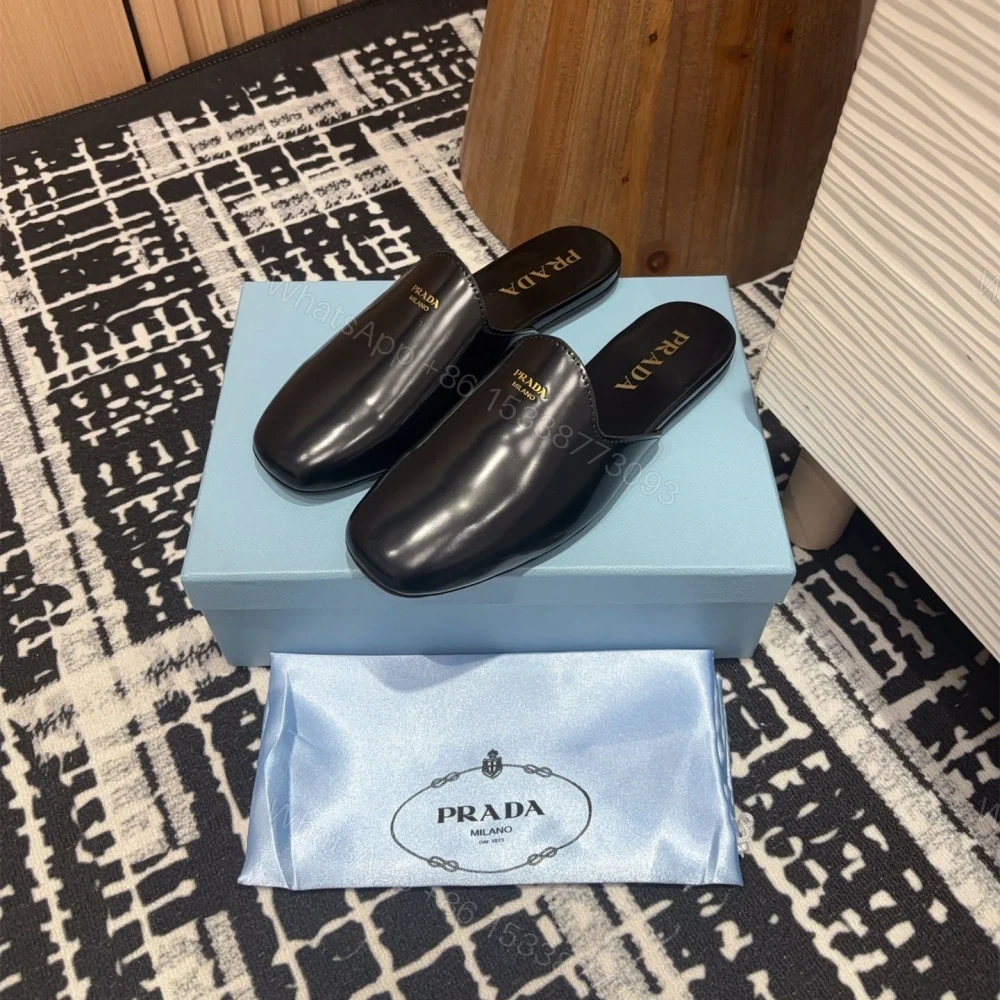 View 2 of 高仿Prada*2S2987圓頭皮質休閒套腳拖鞋黑色免檢版
