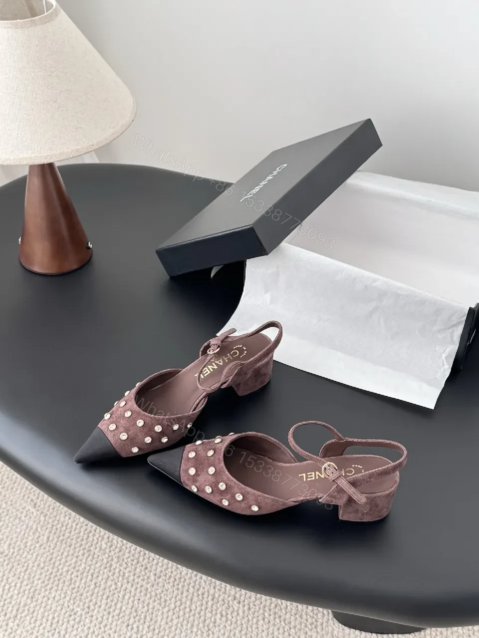 Velvet Suede Pearl-Embellished Pointed-Toe Slingbacks — view 1