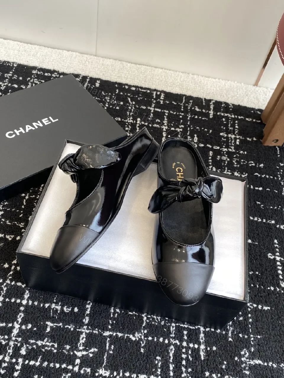View 5 of Black Patent Leather Bow Mule - Sophisticated, All-Day Comfort