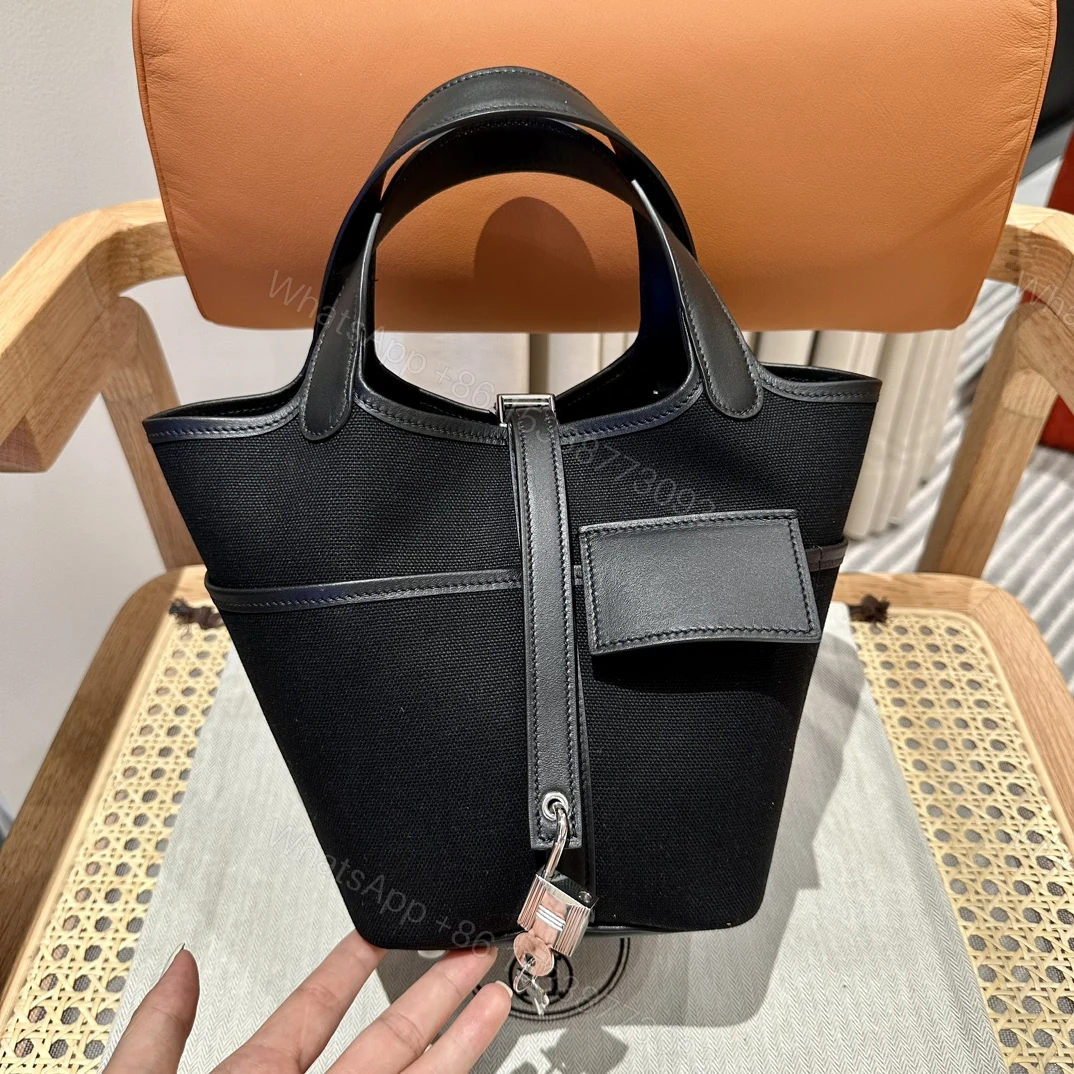Hermes 高仿 女款 Picotin Lock 帆布手提包 黑色百搭款 輕奢風 — view 1