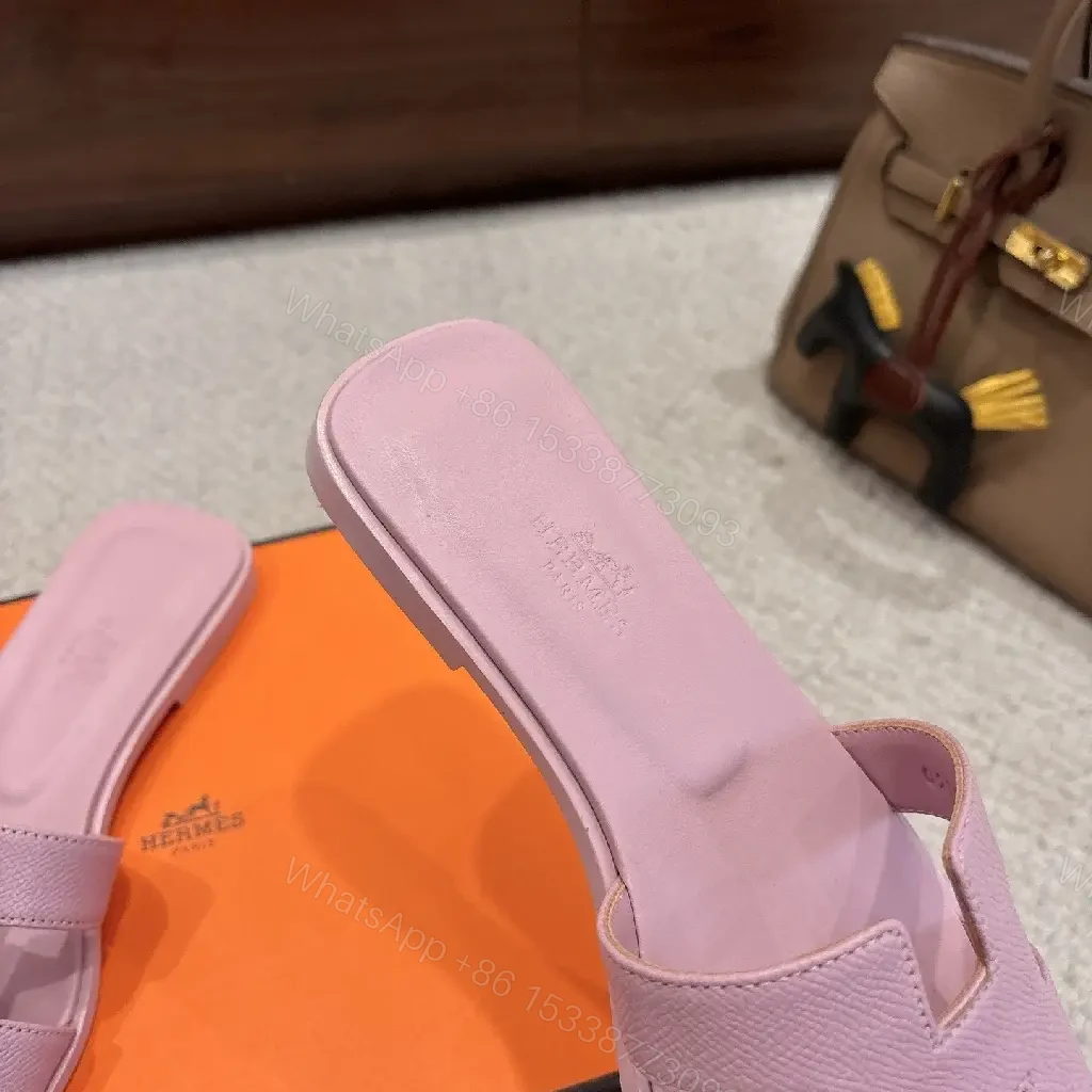 View 8 of Pastel Lavender Leather Sandals: Luxury Comfort Slide with H Motif