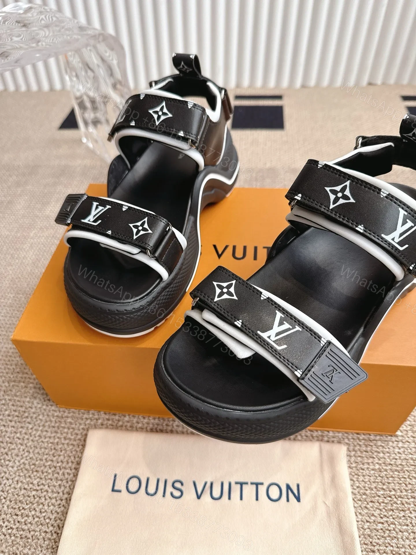 View 2 of LV Women Black Synthetic Monogram Strap Sandals