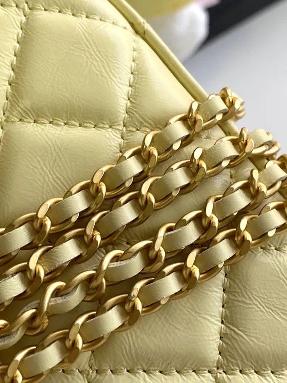 View 8 of Creamy Pearl Beaded Quilted Bag, Gold-Chain Carrying