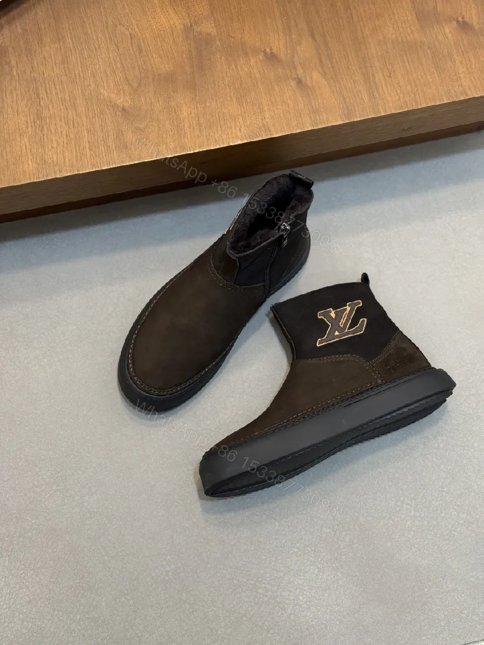 View 6 of Textured Suede Chelsea Boot with Monogram Accent, Shearling Interior