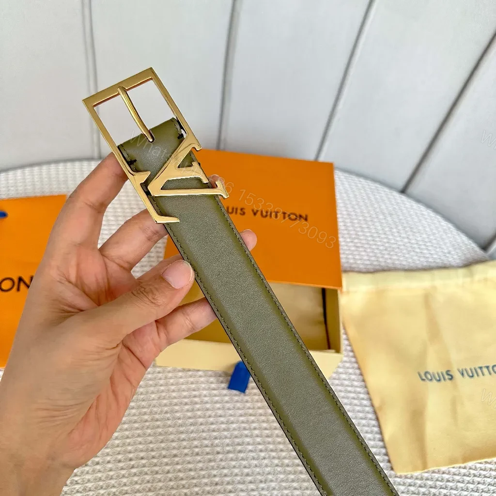 View 8 of Two-Tone Leather Belt with LV Buckle, Minimalist Style