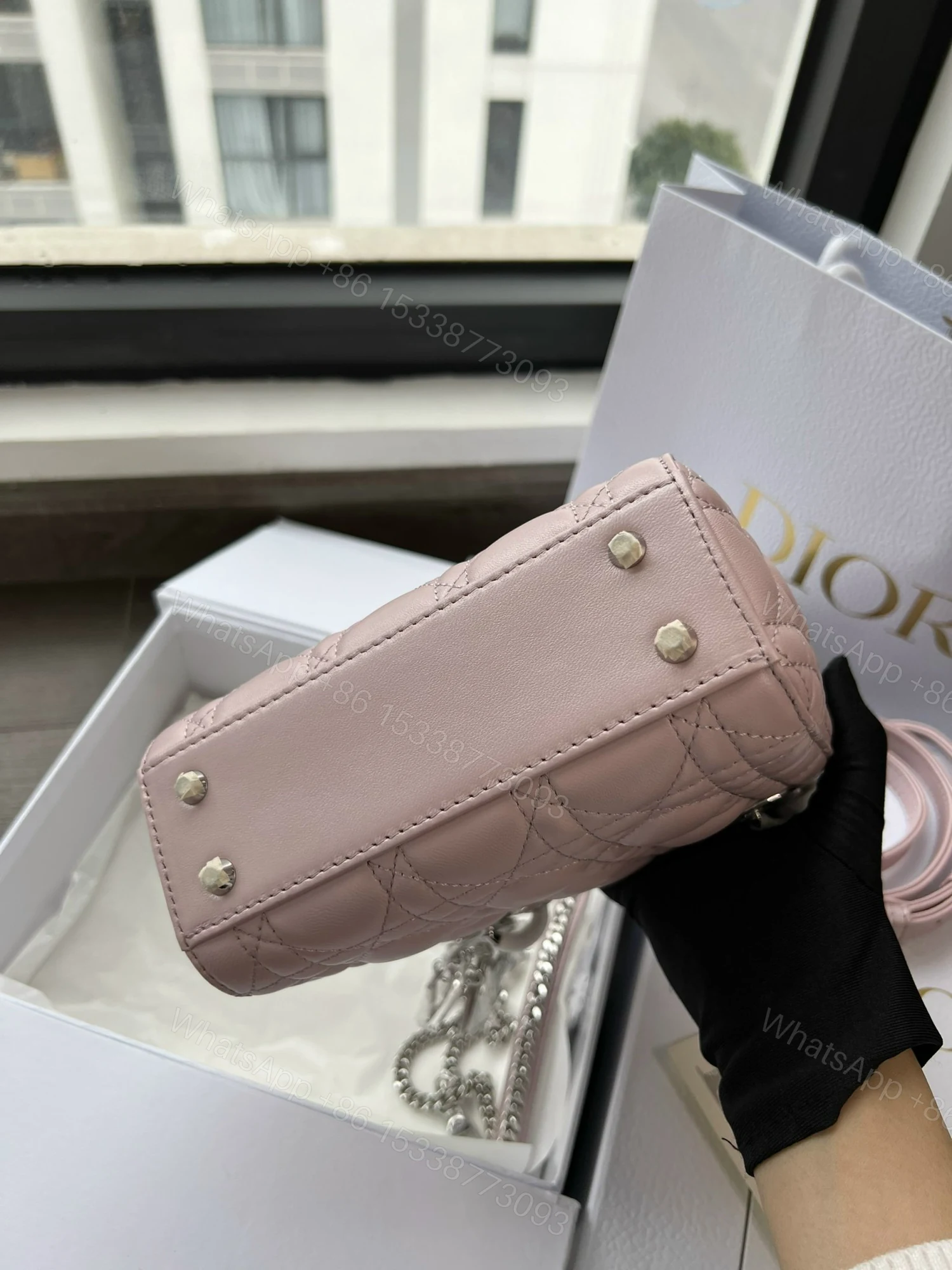 View 3 of Dior Lady Mini 3-Pocket Handbag Rep 1:1 High-Quality Pink 17cm