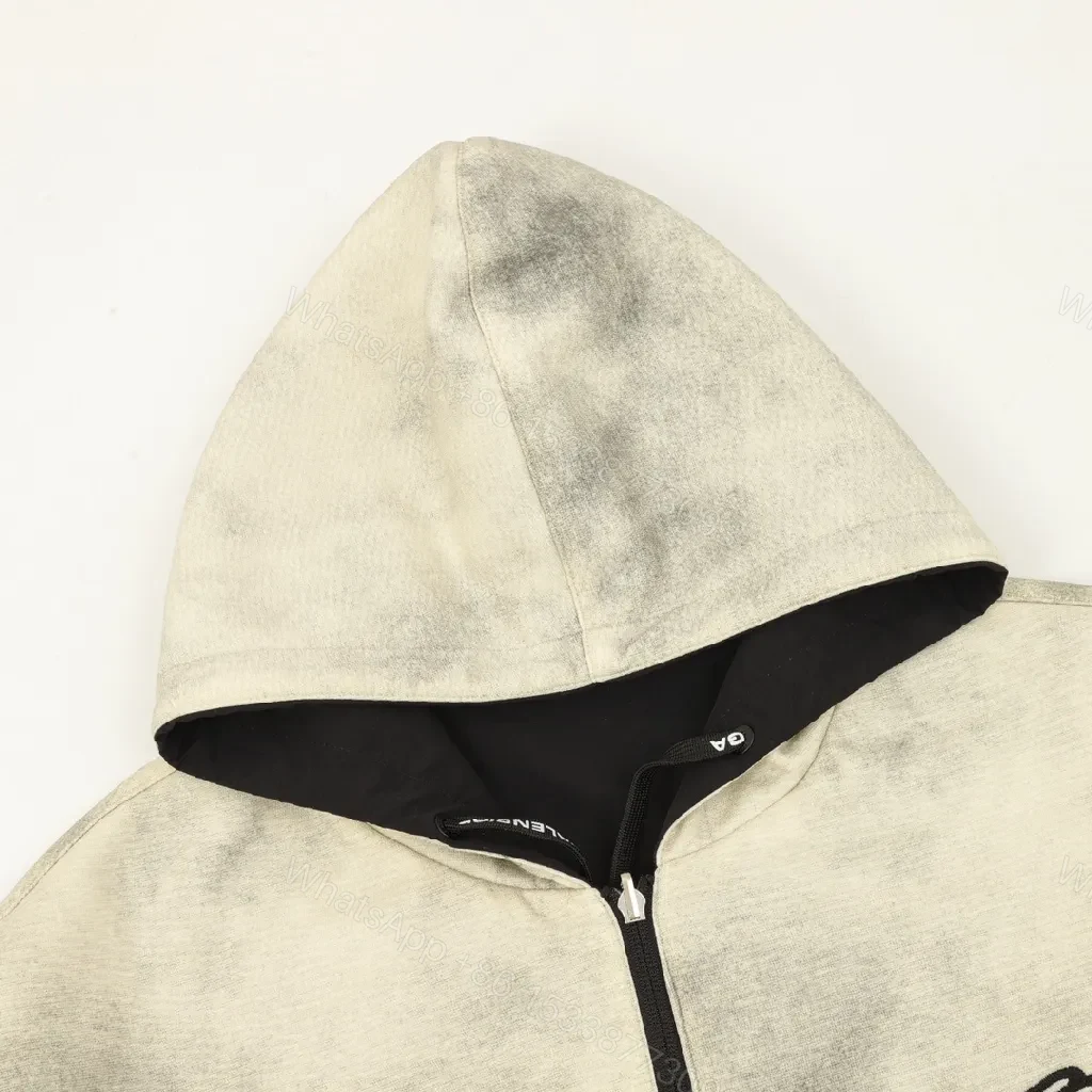View 6 of Beige Tie-Dye Zip Hoodie: Elevated Everyday Comfort