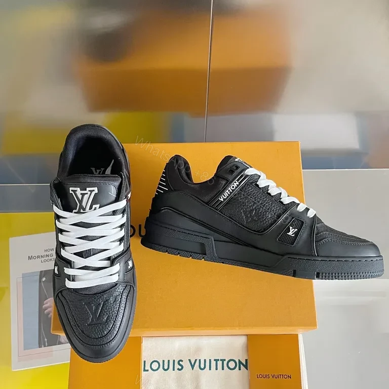 View 3 of Black Leather LV-Style High-Tops: Luxe Everyday Comfort Sneakers