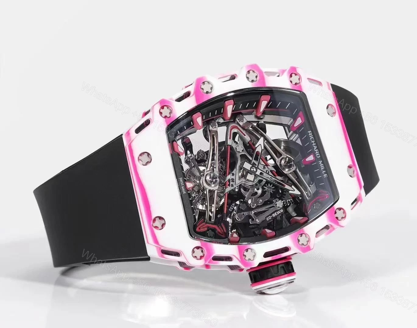 View 2 of Richard Mille RM38-02 Tourbillon Bubba Watson Watch Pink Quartz Carbon Fiber Skeleton Dial Golf Inspired Manual Winding Movement 10000G Shock Resistant RM38-02-BW-PQC-TB10