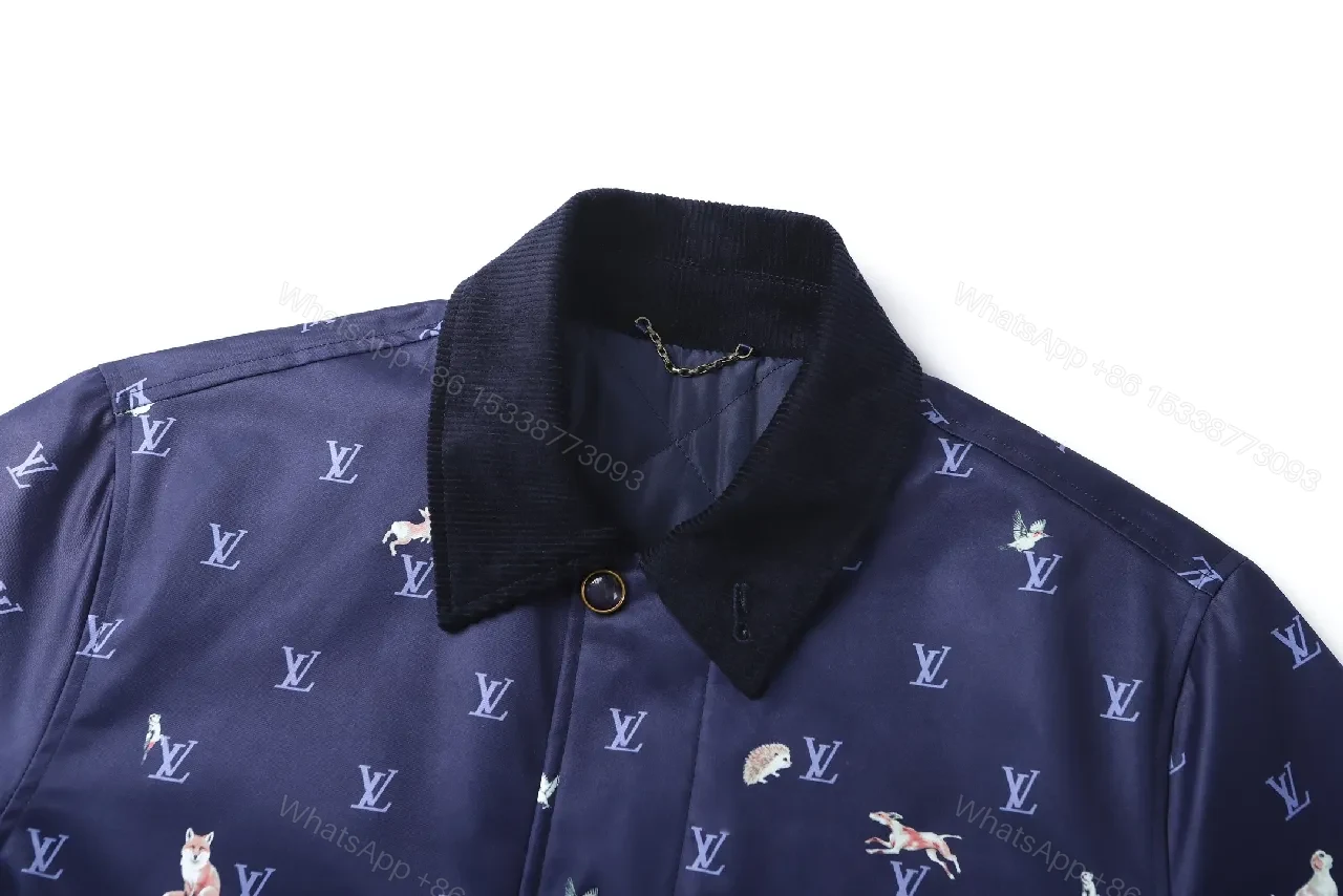 View 5 of Navy Print Coach Jacket: Monogram & Animal Motifs, Water-Repellent, Unisex