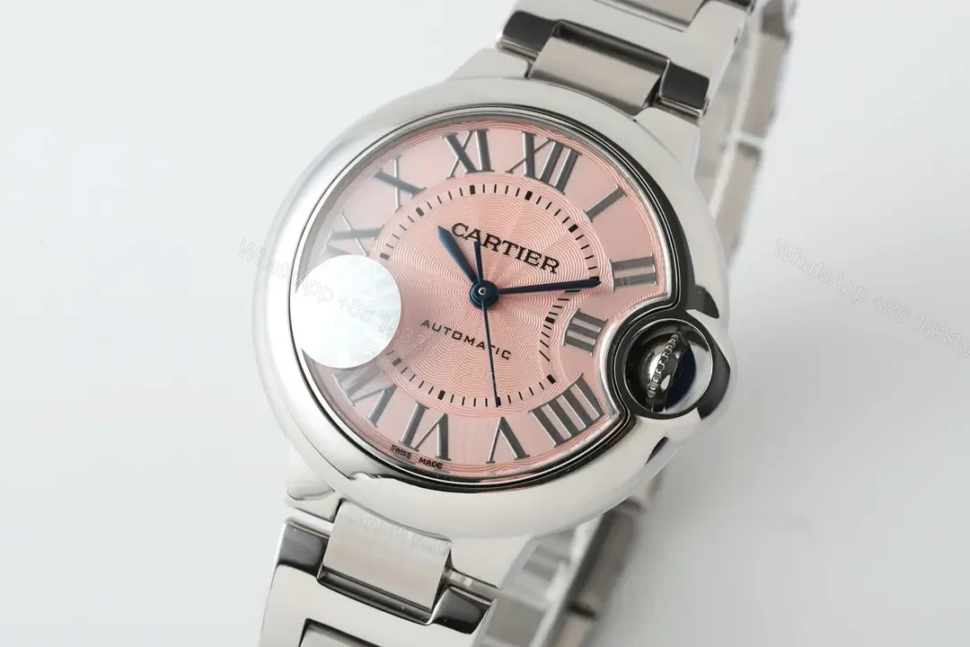 View 3 of KOR Factory Cartier 33mm Blue Balloon Watch – Stainless Steel with Pink Dial and Automatic Movement