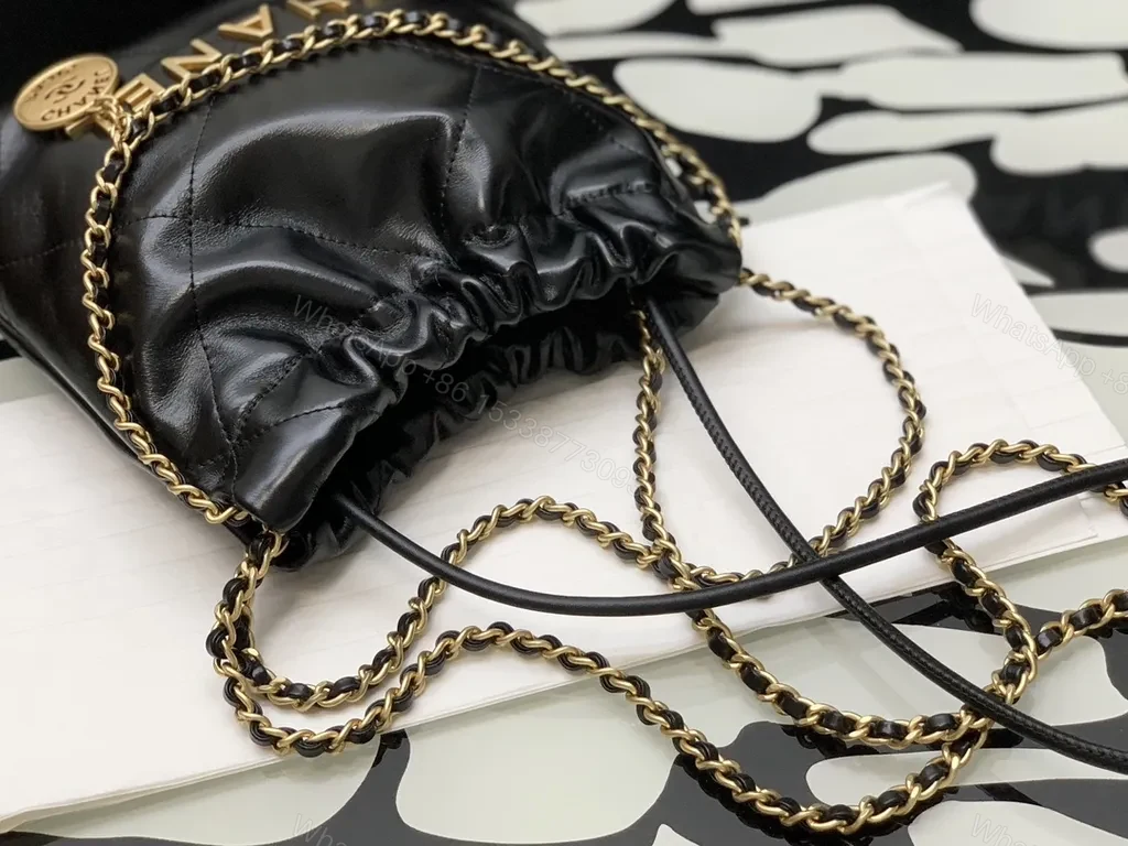 View 8 of Chanel-Inspired Black Quilted Mini Bag with Gold Chain