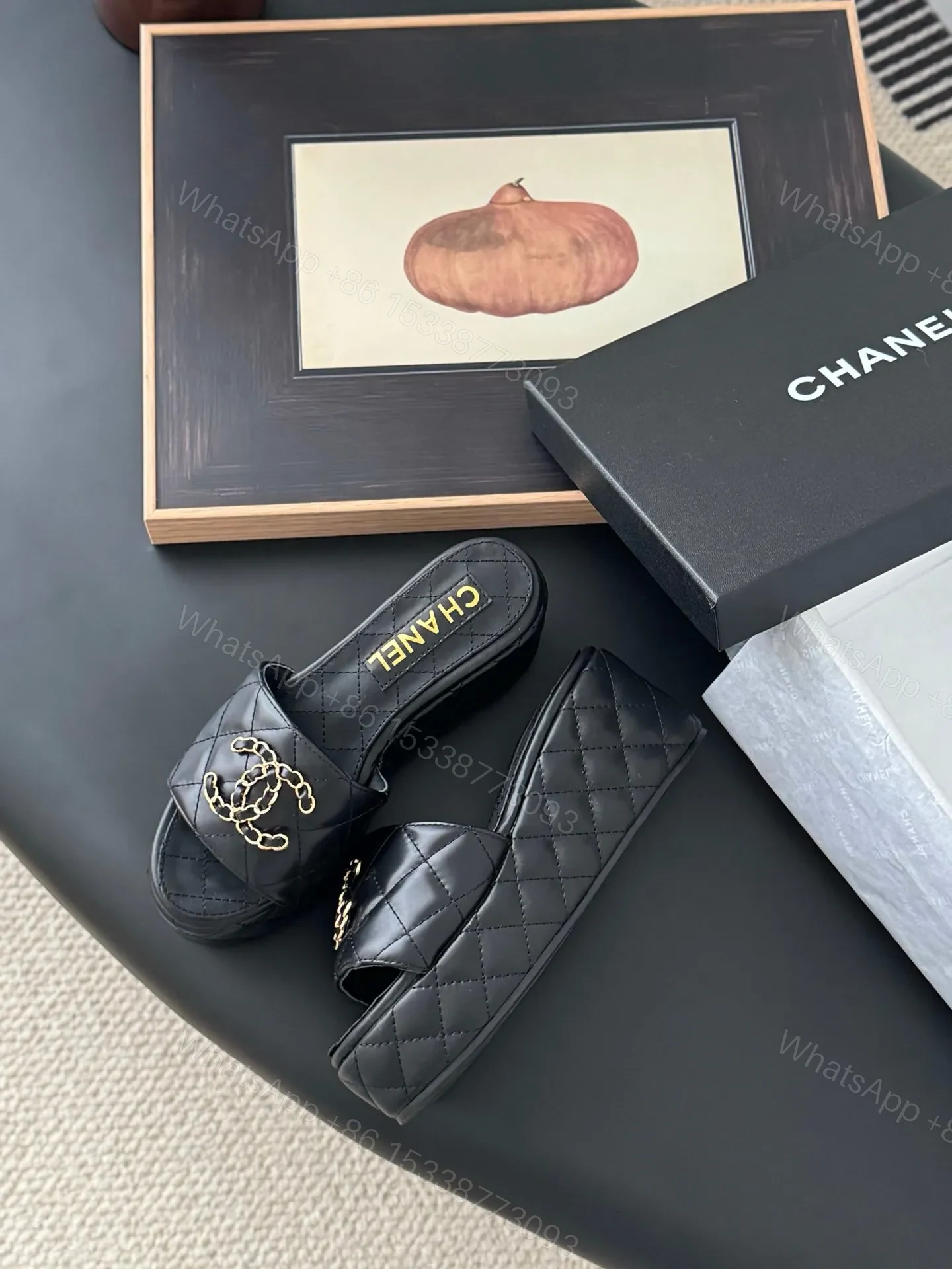 View 4 of Chanel Women Black Leather Quilted Slides
