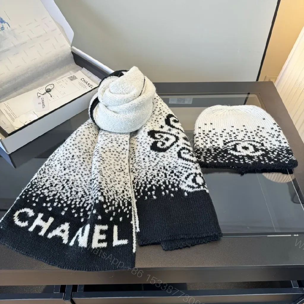 Monochrome Luxe Knit Scarf & Beanie Set - Premium Winter — view 1