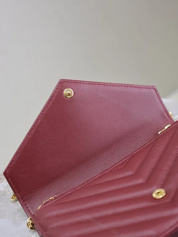 View 9 of Chic Quilted Envelope Bag â€“ Maroon Leather, Gold YSL Hardware