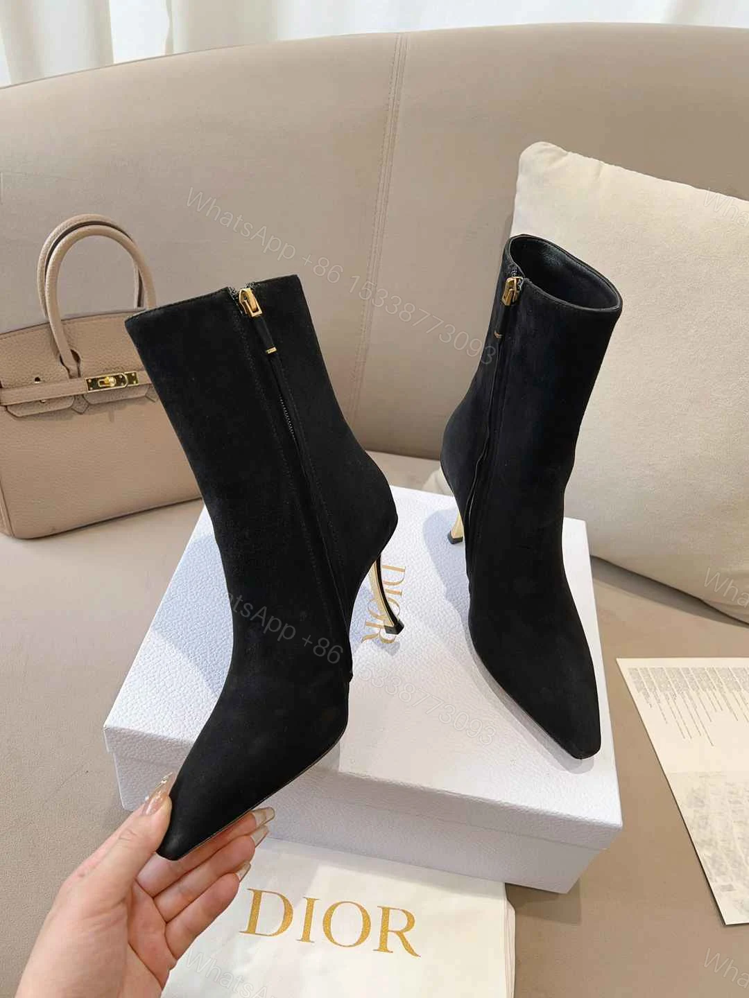View 4 of DIOR WOMEN D FAME HEELED ANKLE BOOT SUEDE CALFSKIN BLACK