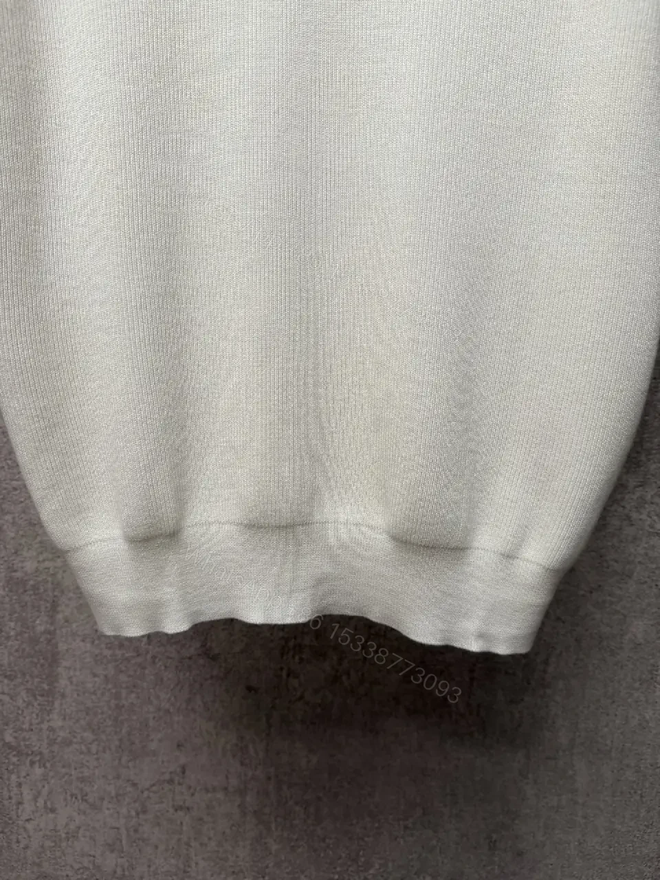 View 8 of Off-White Cream Ribbed Knit Polo Sweater, Short Sleeve, Drop-Shoulder