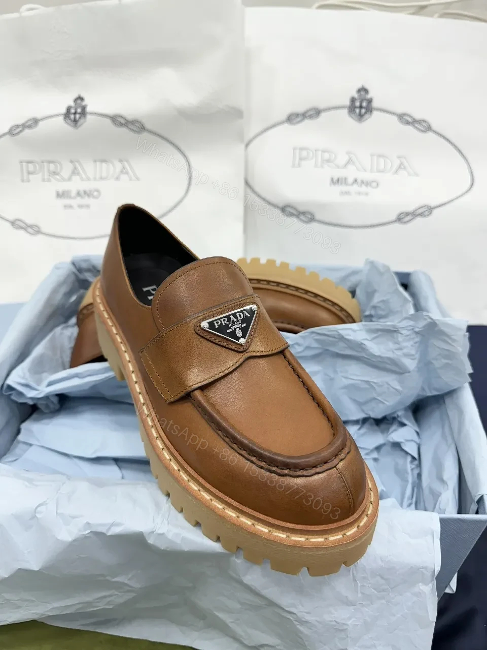 View 6 of Textured Leather Moccasin Mules + Premium Tan Leather + Classic + All-Day Comfort + Moccasins