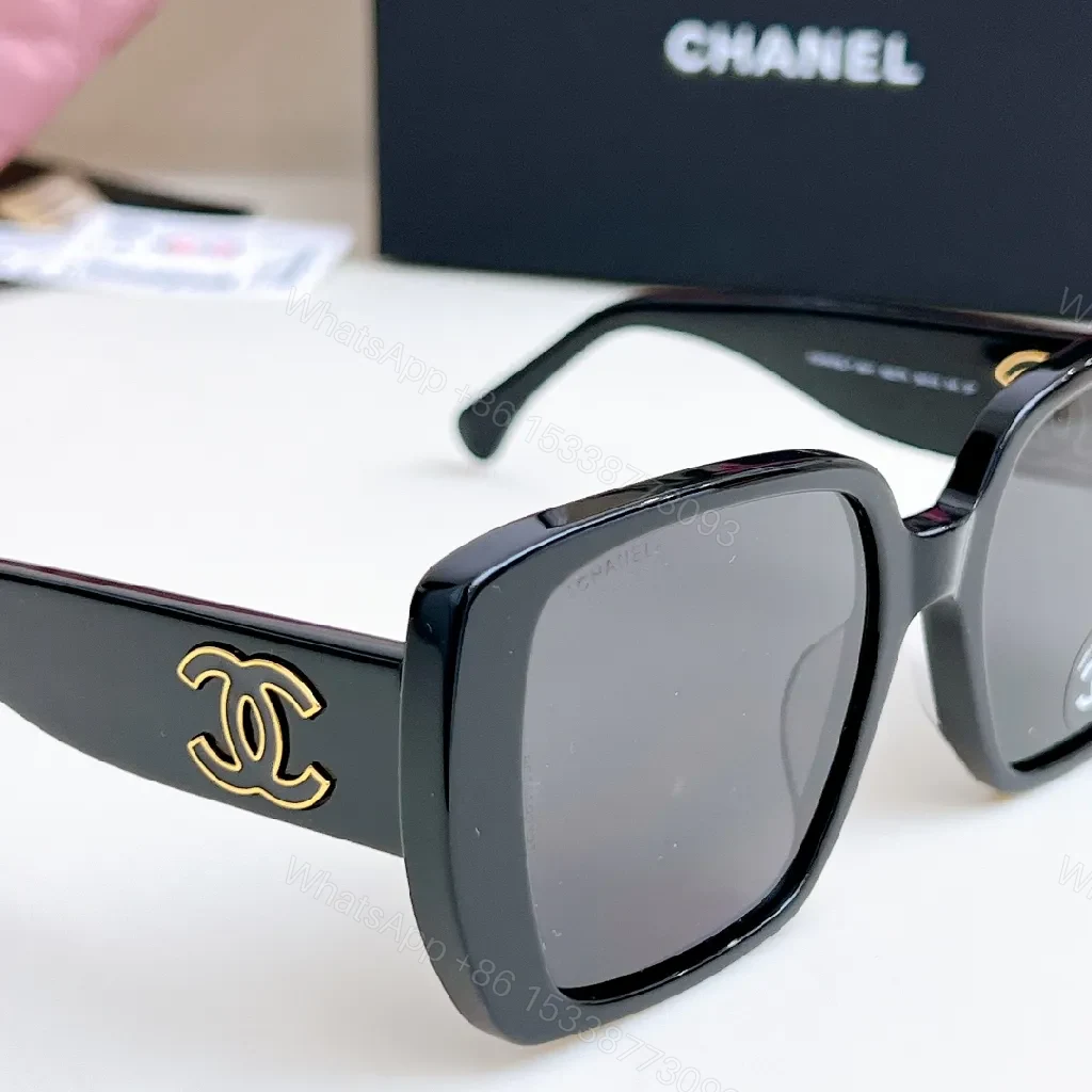 View 3 of Oversized Square Sunglasses with Gold Logo Emblems