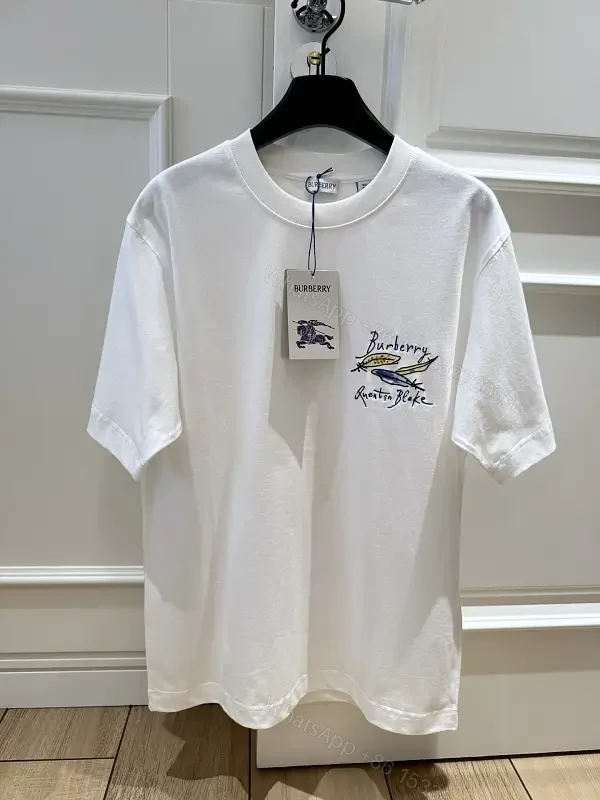 White Cotton Oversized T-Shirt with Burberry Graphic Front — view 1