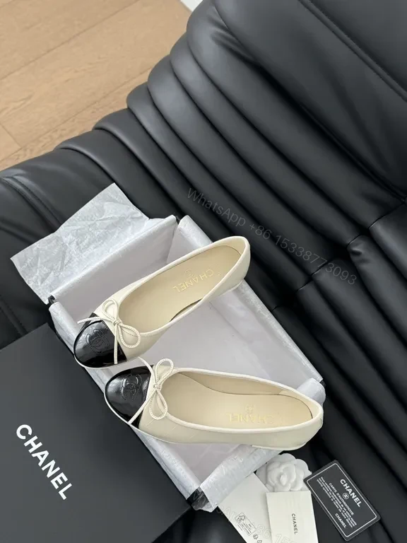 View 9 of Chanel-Style Ballet Flats: Luxe Cap Toe Bow, Leather
